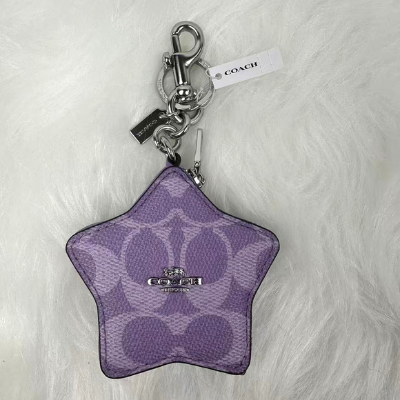 Coach Star Bag Charm Coin Case Pouch In Signature Canvas Silver / Iris CBL12 NWT - Picture 1 of 5